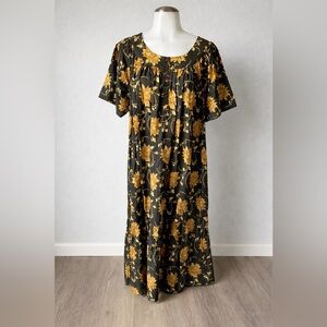 NWT Vintage Fundamentals by Sears Black & Mustard Floral Maxi Dress Size Medium